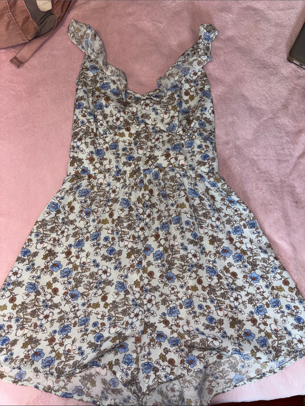 Floral Romper with Blue and Brown Print
